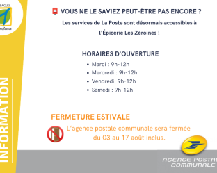 Horaires d'ouvertures de l'agence postale communale 