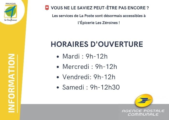 Horaires d'ouvertures de l'agence postale communale