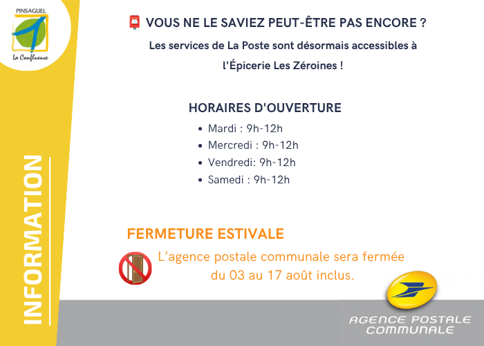 Horaires d'ouvertures de l'agence postale communale